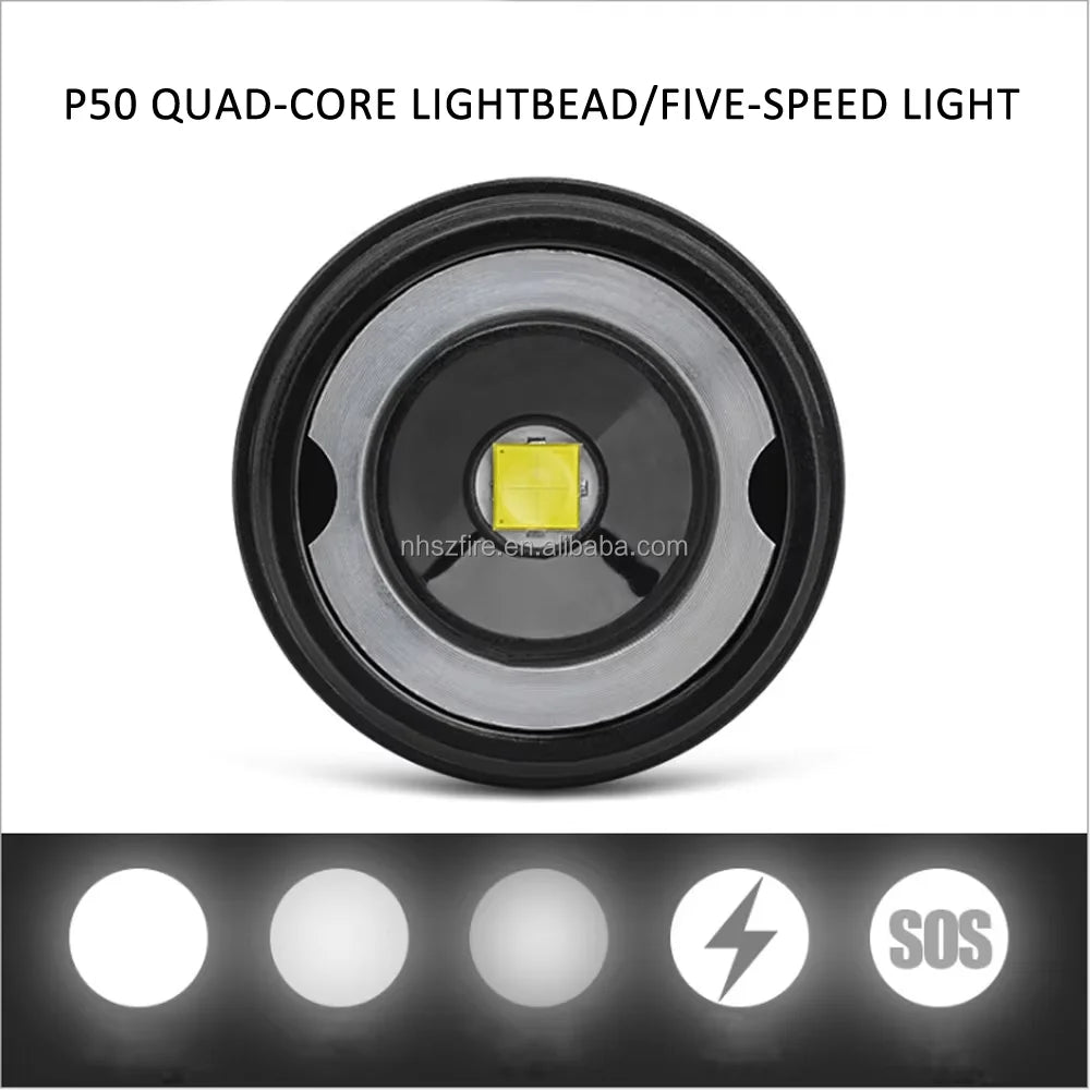 P50 LED Flashlight – 3000mAh Rechargeable + Power Bank