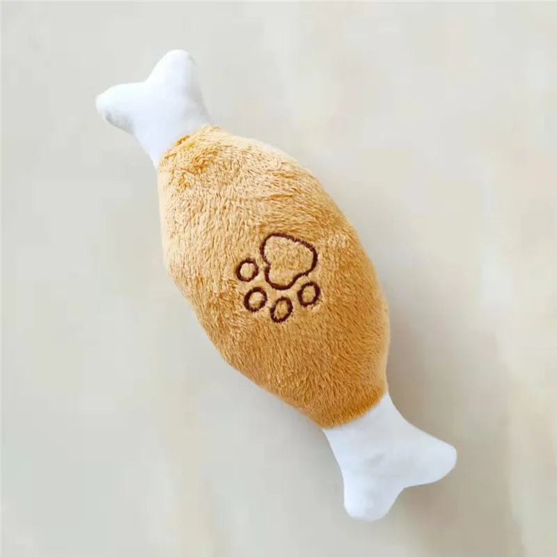 Squeaky Plush Dog Toy – French Bulldog Chew Drumstick
