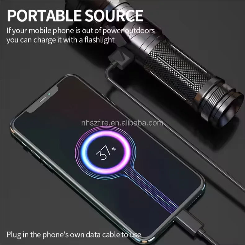 P50 LED Flashlight – 3000mAh Rechargeable + Power Bank