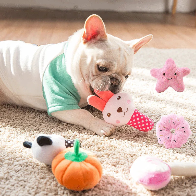 Squeaky Plush Dog Toy – French Bulldog Chew Drumstick