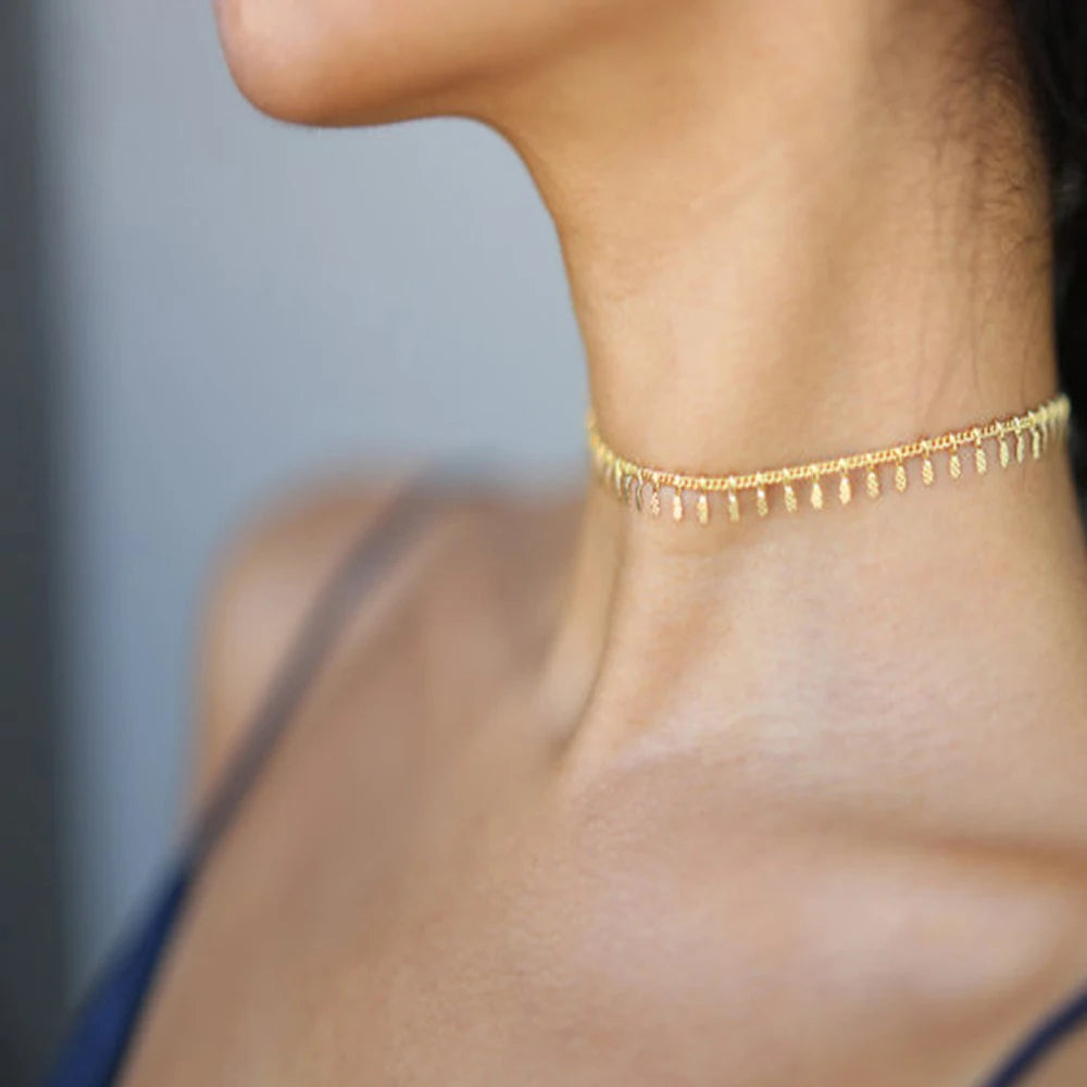Gold Tassel Choker Necklace – Bohemian Chain Jewelry