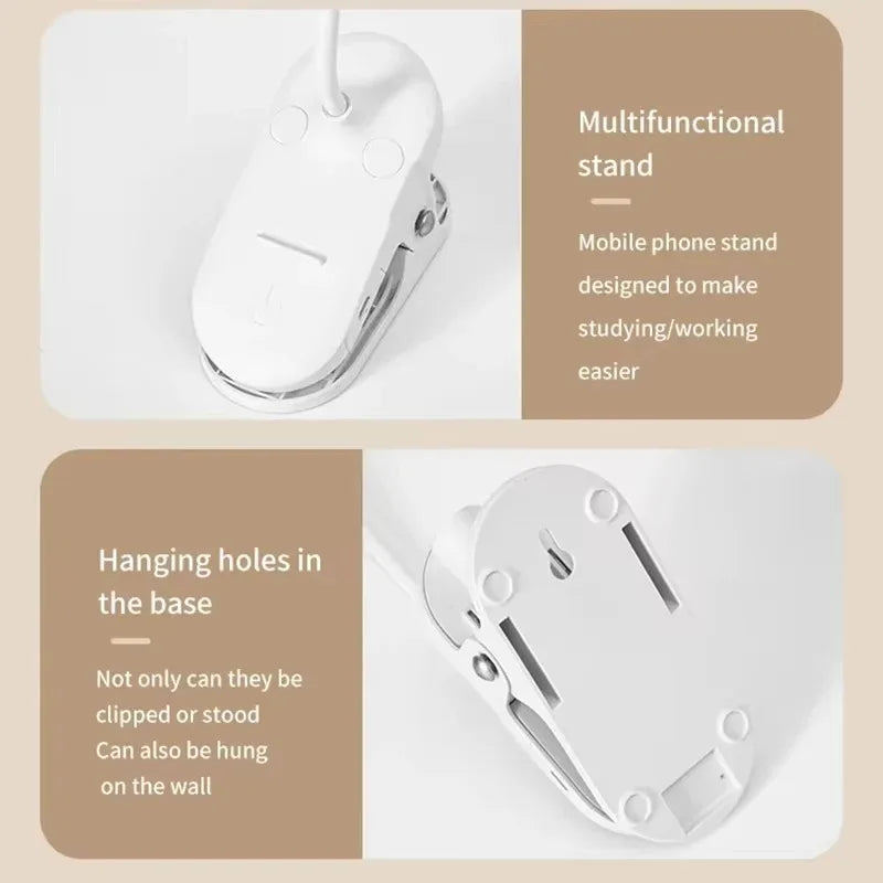 LED Clamp Desk Lamp – USB Rechargeable, 3 Lighting Modes, Flexible Neck