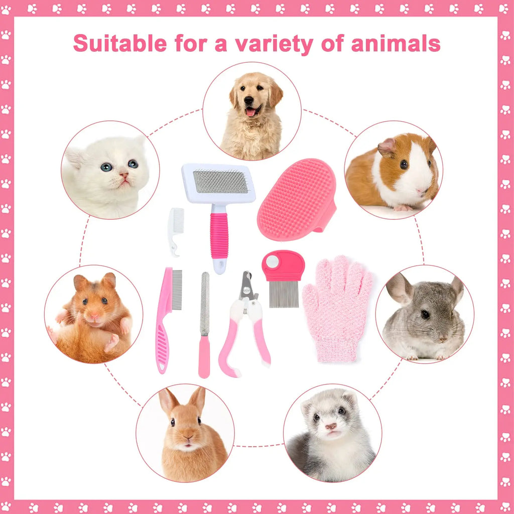 Small Animal Grooming Kit – 8-Piece Pink Set