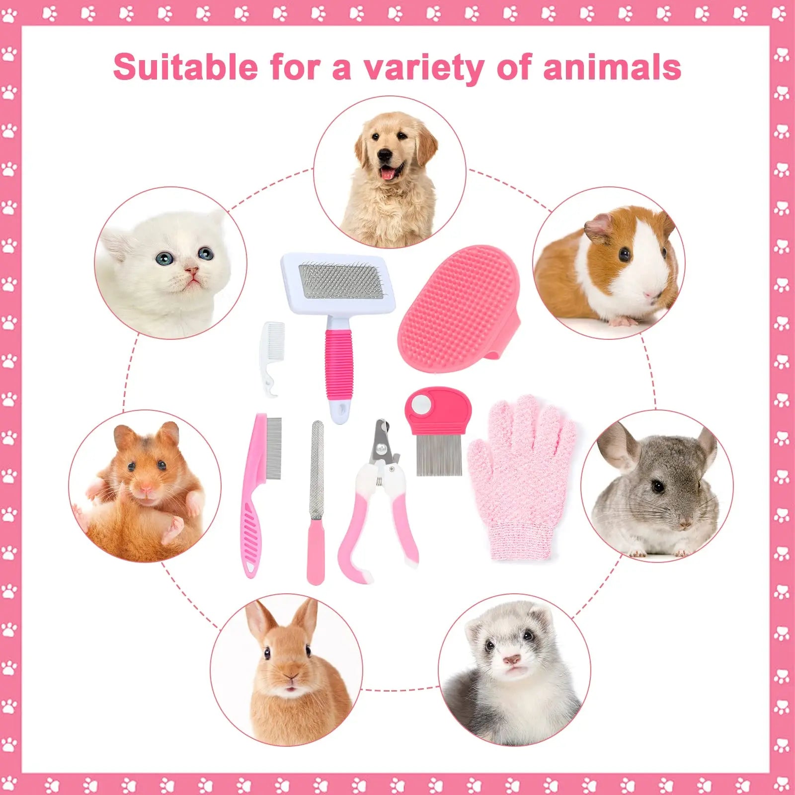 Small Animal Grooming Kit – 8-Piece Pink Set