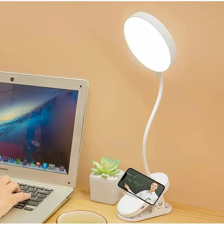 LED Clamp Desk Lamp – USB Rechargeable, 3 Lighting Modes, Flexible Neck