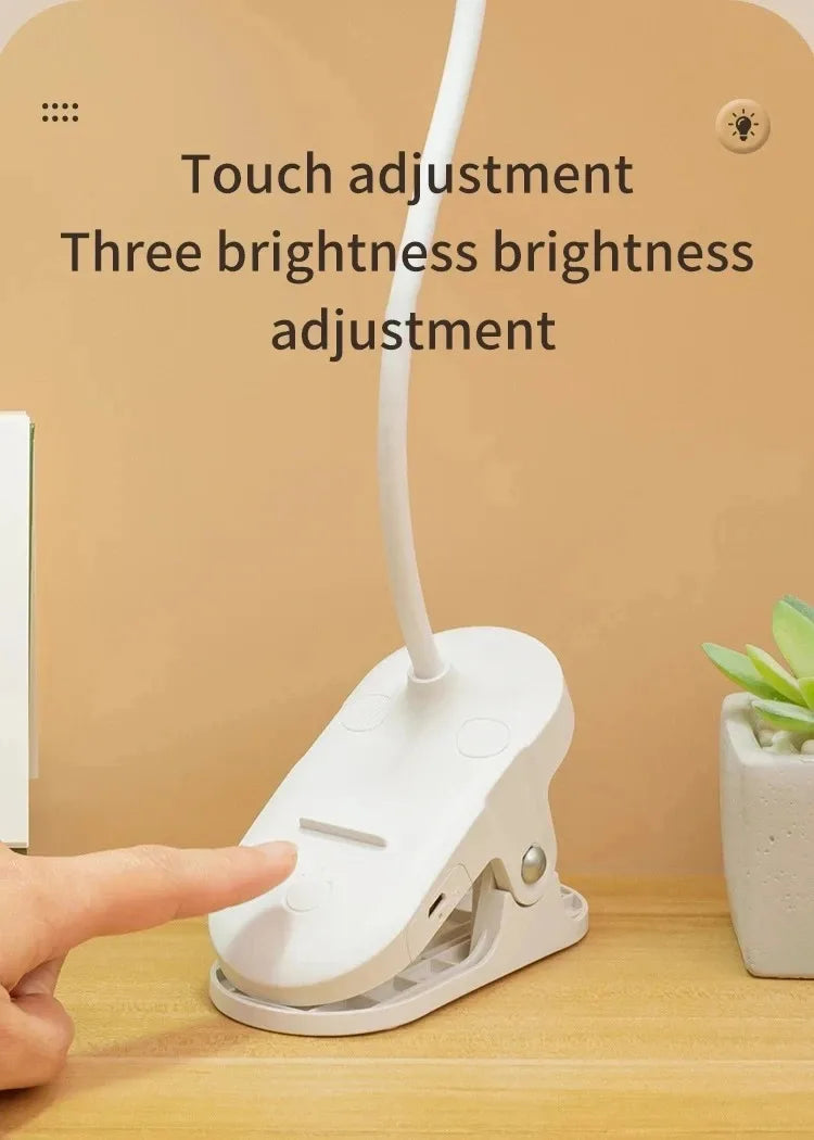LED Clamp Desk Lamp – USB Rechargeable, 3 Lighting Modes, Flexible Neck