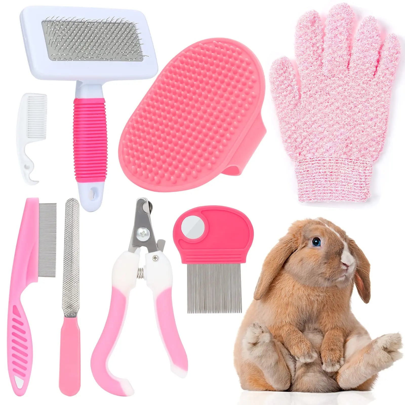 Small Animal Grooming Kit – 8-Piece Pink Set