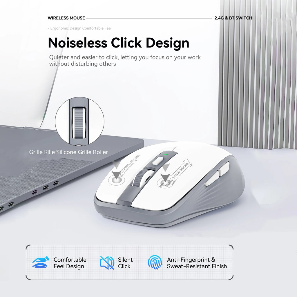 Dual-Mode Wireless Mouse – Bluetooth 5.1 + 2.4G, Silent