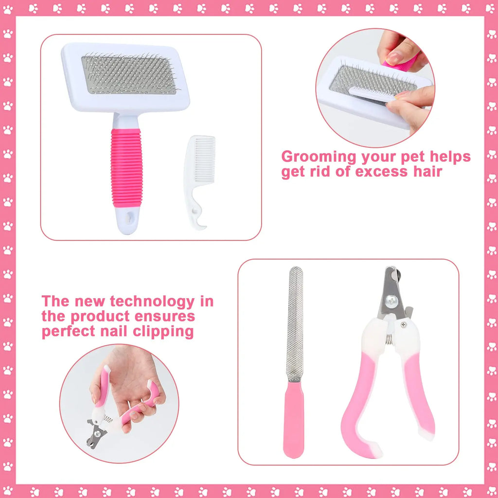 Small Animal Grooming Kit – 8-Piece Pink Set