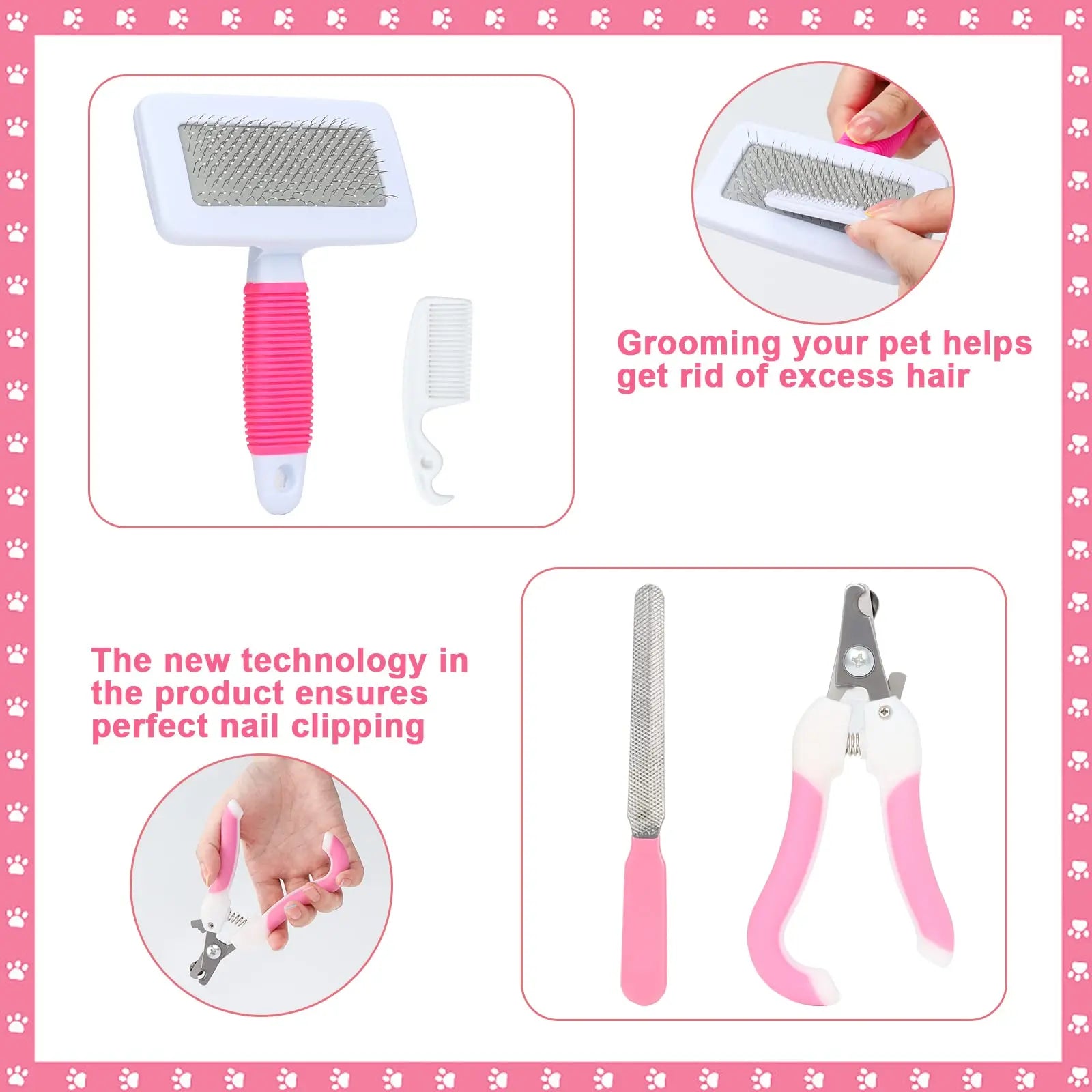 Small Animal Grooming Kit – 8-Piece Pink Set