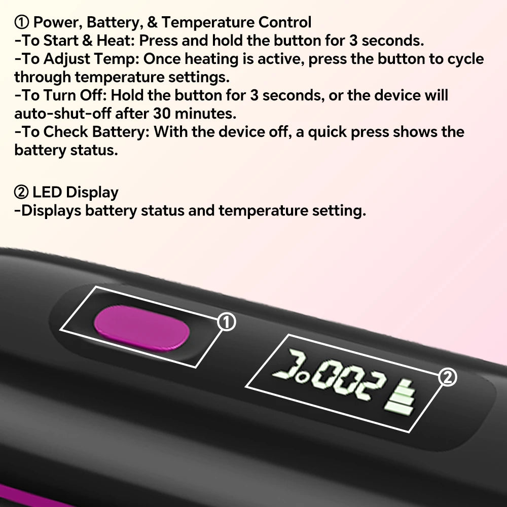 Cordless Hair Straightener Brush — Rechargeable, Ionic, 3 Heat Settings