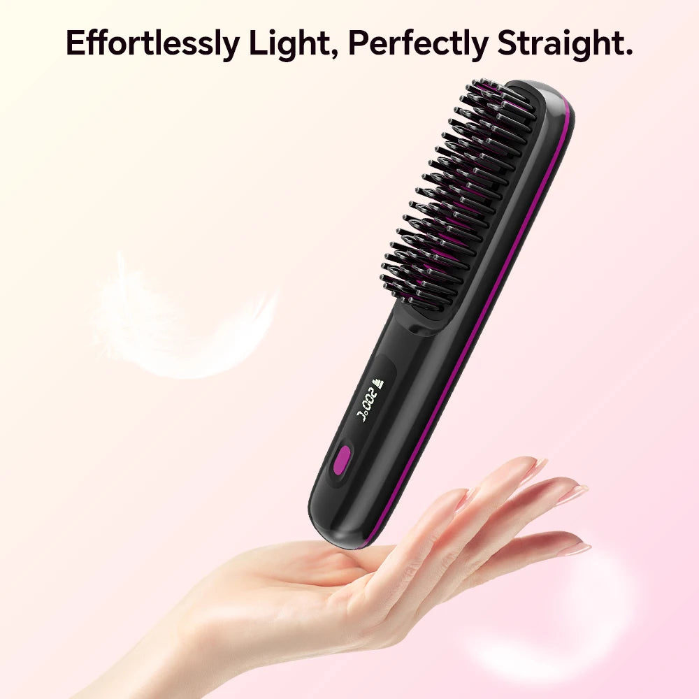 Cordless Hair Straightener Brush — Rechargeable, Ionic, 3 Heat Settings
