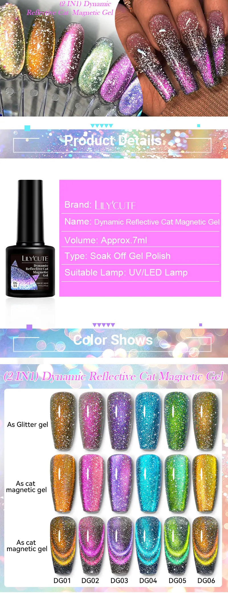 Magnetic Glitter Gel Nail Polish – UV/LED Cat Eye Effect