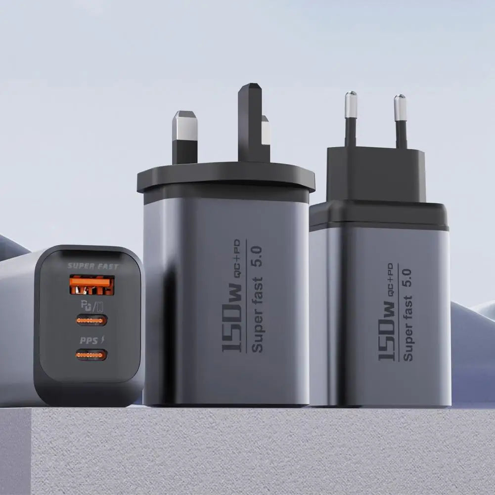 150W 3-Port USB-C Wall Charger – QC3.0, EU/US/UK Plug