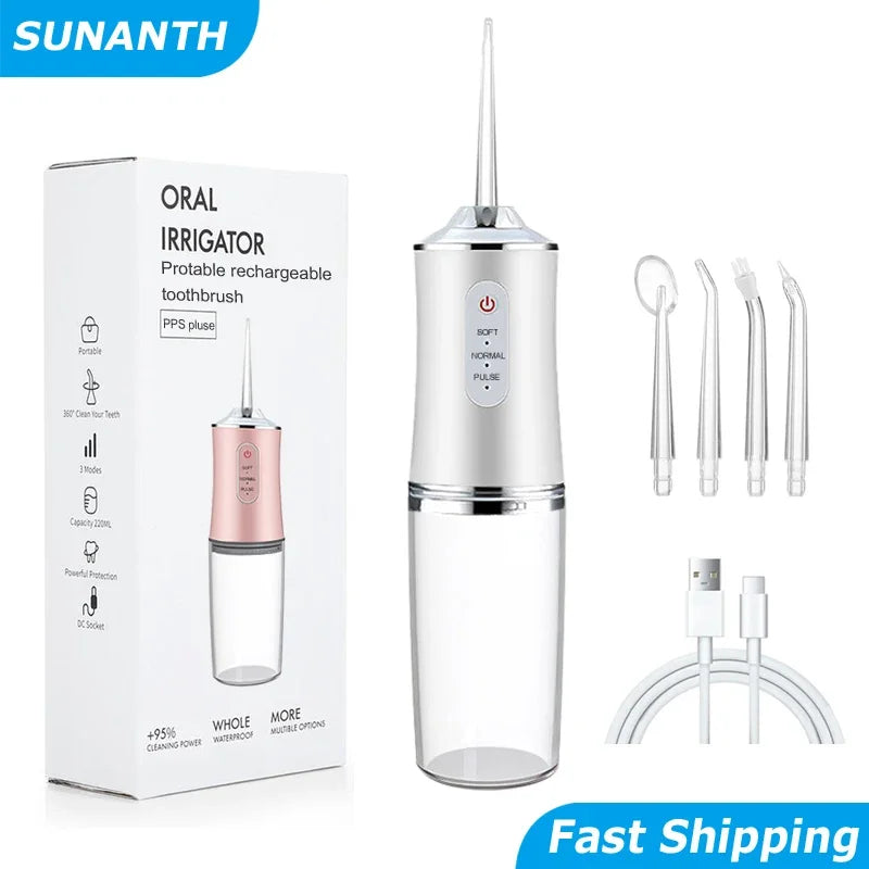 Cordless Water Flosser – 3 Modes, 220ml Tank, Rechargeable Oral Irrigator