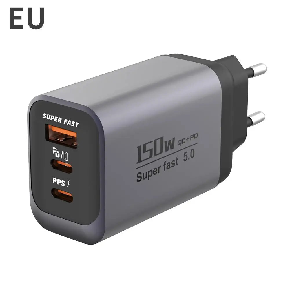 150W 3-Port USB-C Wall Charger – QC3.0, EU/US/UK Plug