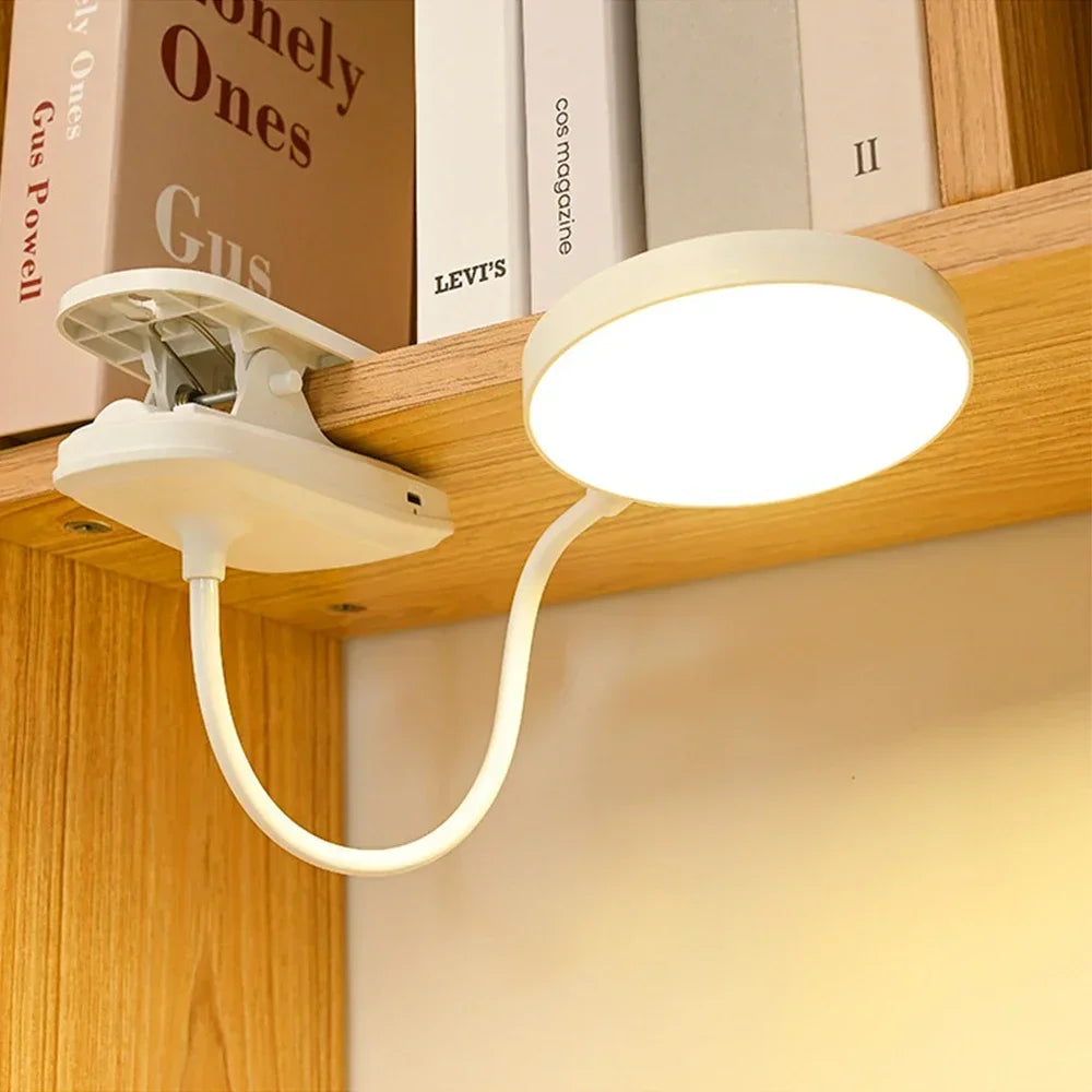 LED Clamp Desk Lamp – USB Rechargeable, 3 Lighting Modes, Flexible Neck