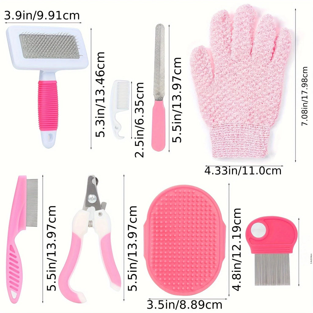 Small Animal Grooming Kit – 8-Piece Pink Set