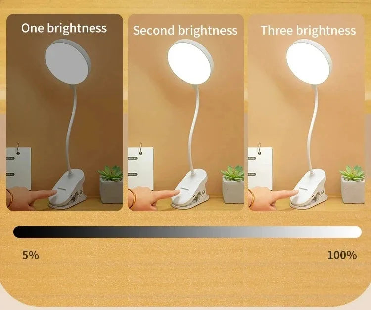 LED Clamp Desk Lamp – USB Rechargeable, 3 Lighting Modes, Flexible Neck