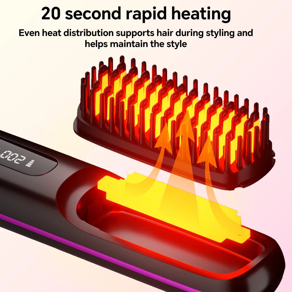 Cordless Hair Straightener Brush — Rechargeable, Ionic, 3 Heat Settings