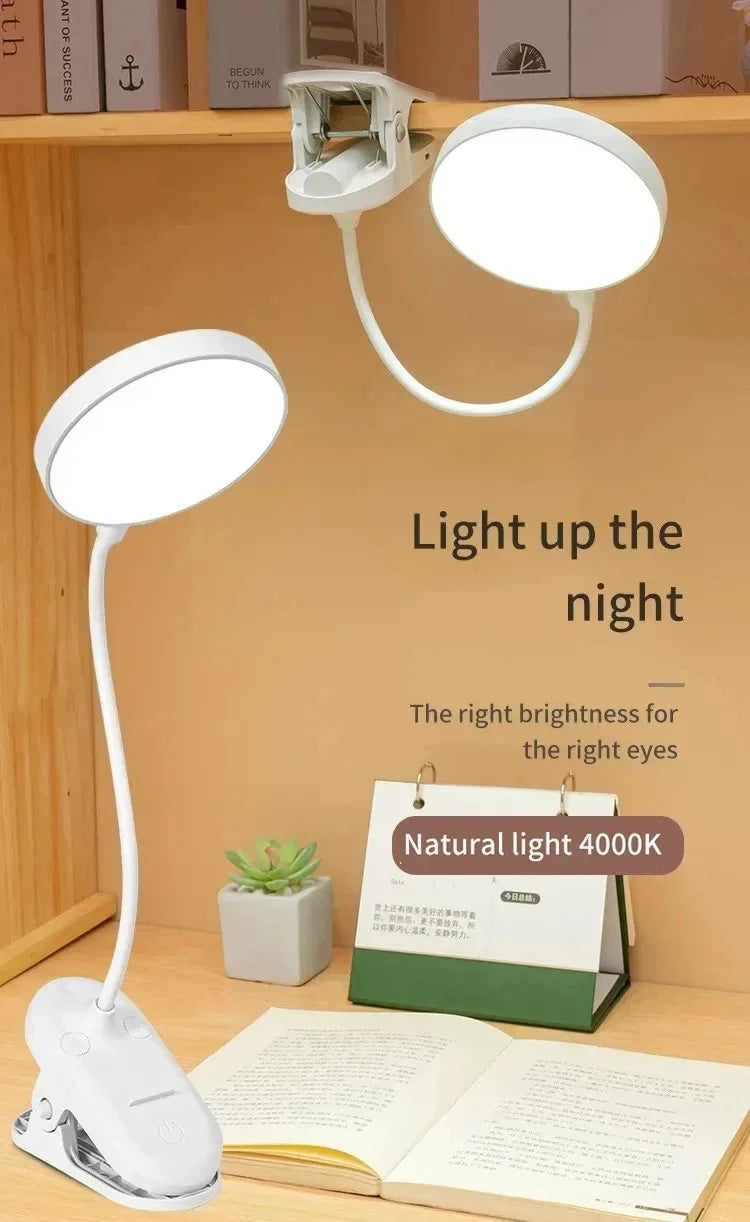 LED Clamp Desk Lamp – USB Rechargeable, 3 Lighting Modes, Flexible Neck