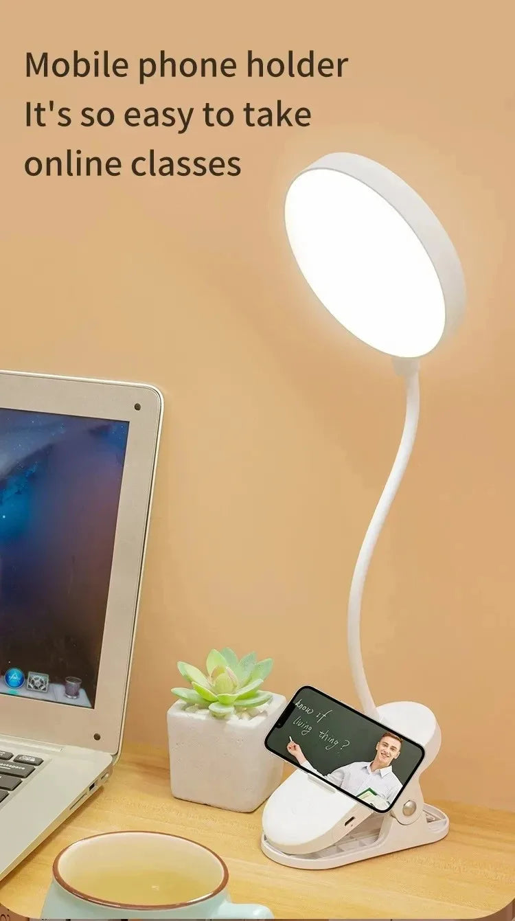 LED Clamp Desk Lamp – USB Rechargeable, 3 Lighting Modes, Flexible Neck