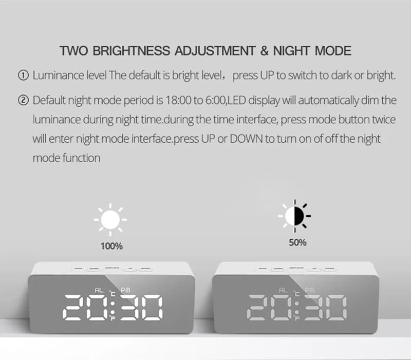 LED Digital Alarm Clock – Temperature Display for Bedroom