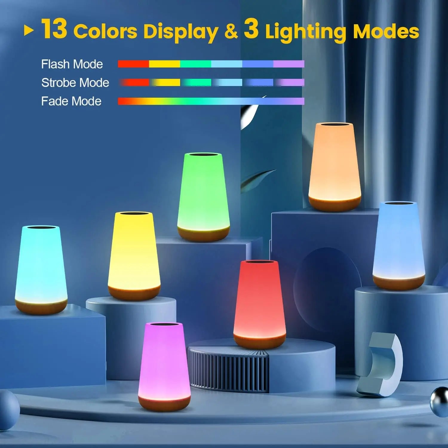 RGB Color-Changing Night Light – Touch & Remote Control, USB Rechargeable