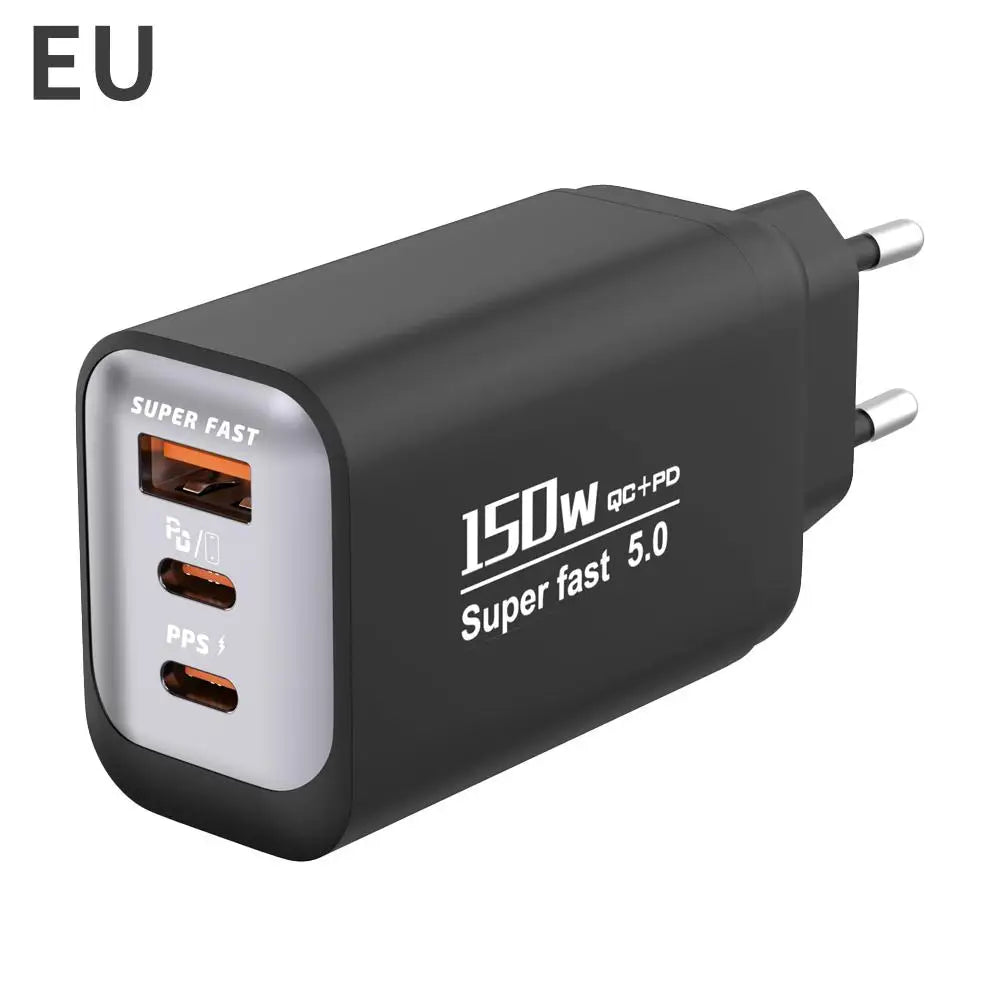 150W 3-Port USB-C Wall Charger – QC3.0, EU/US/UK Plug