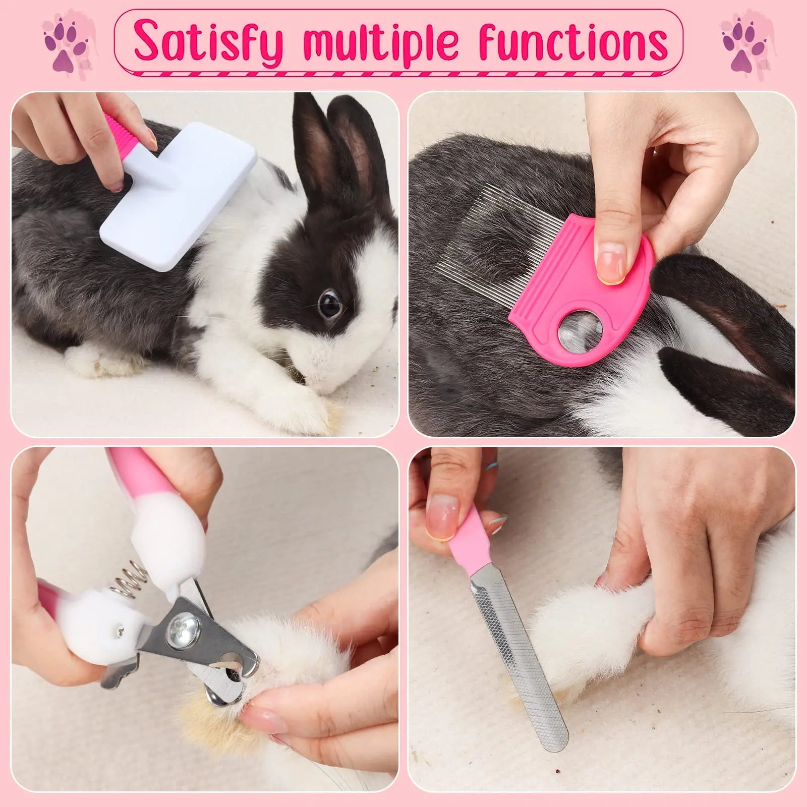 Small Animal Grooming Kit – 8-Piece Pink Set