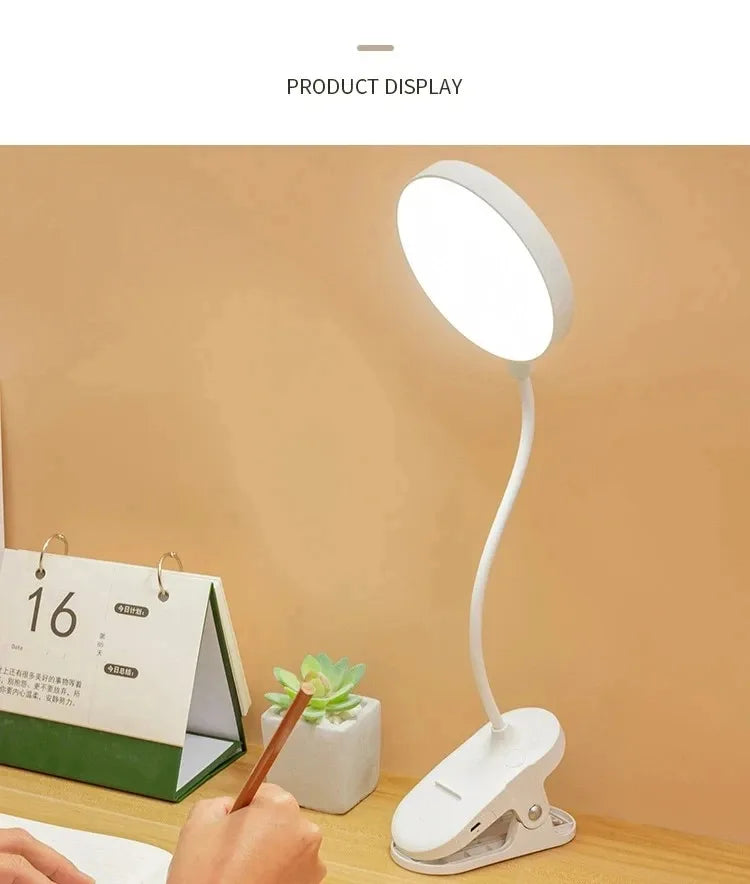 LED Clamp Desk Lamp – USB Rechargeable, 3 Lighting Modes, Flexible Neck