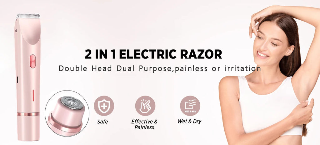 Women's Electric Body Trimmer – Waterproof, Dual Head, Painless Hair Removal
