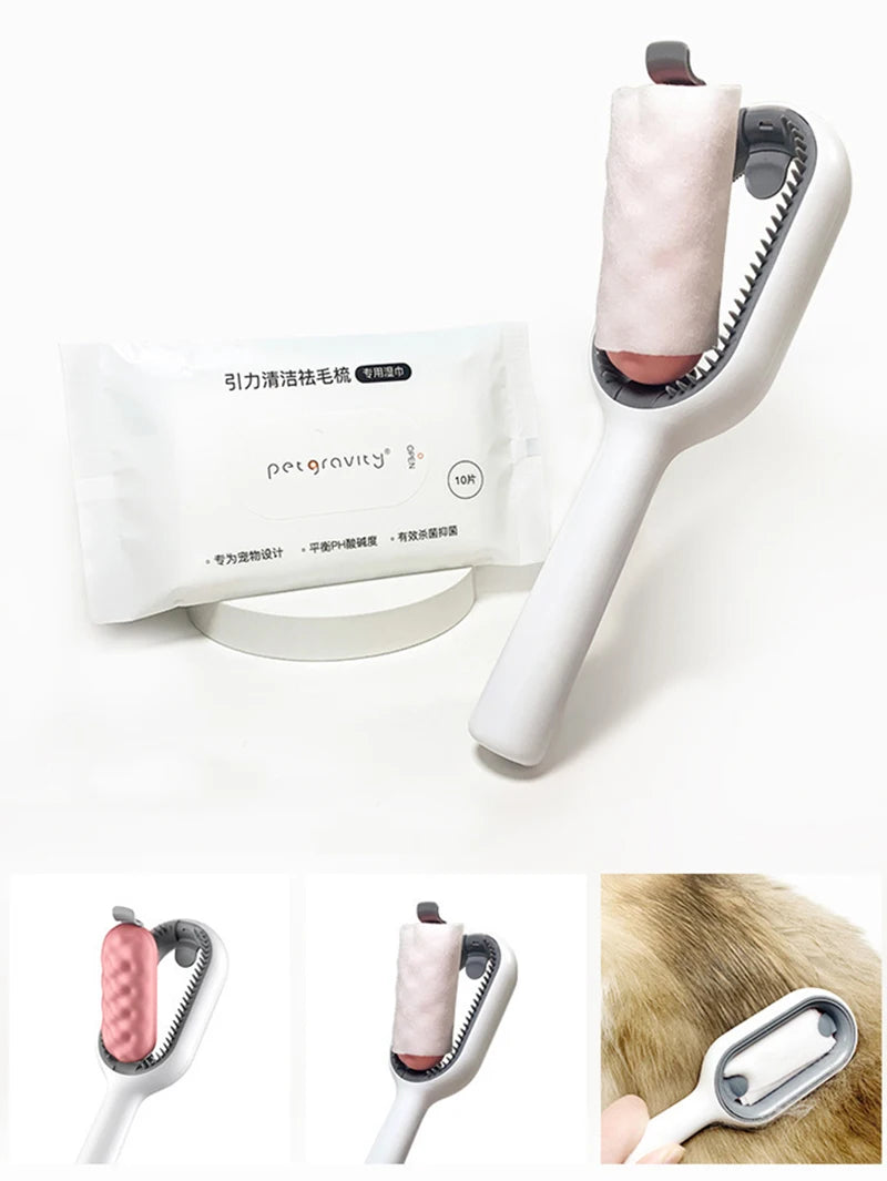 Pet Hair Removal Comb with Wipes – Grooming Brush