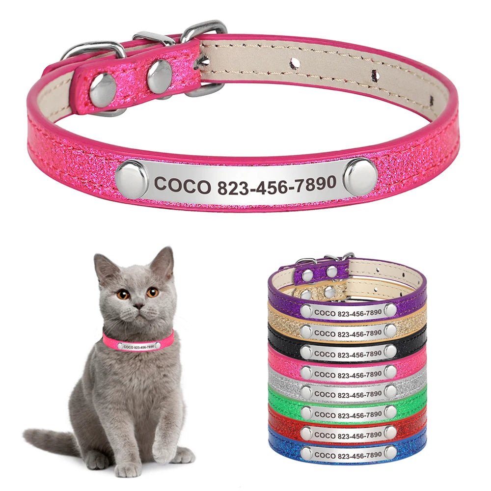 Custom Engraved Cat Collar – Personalized Leather ID Tag