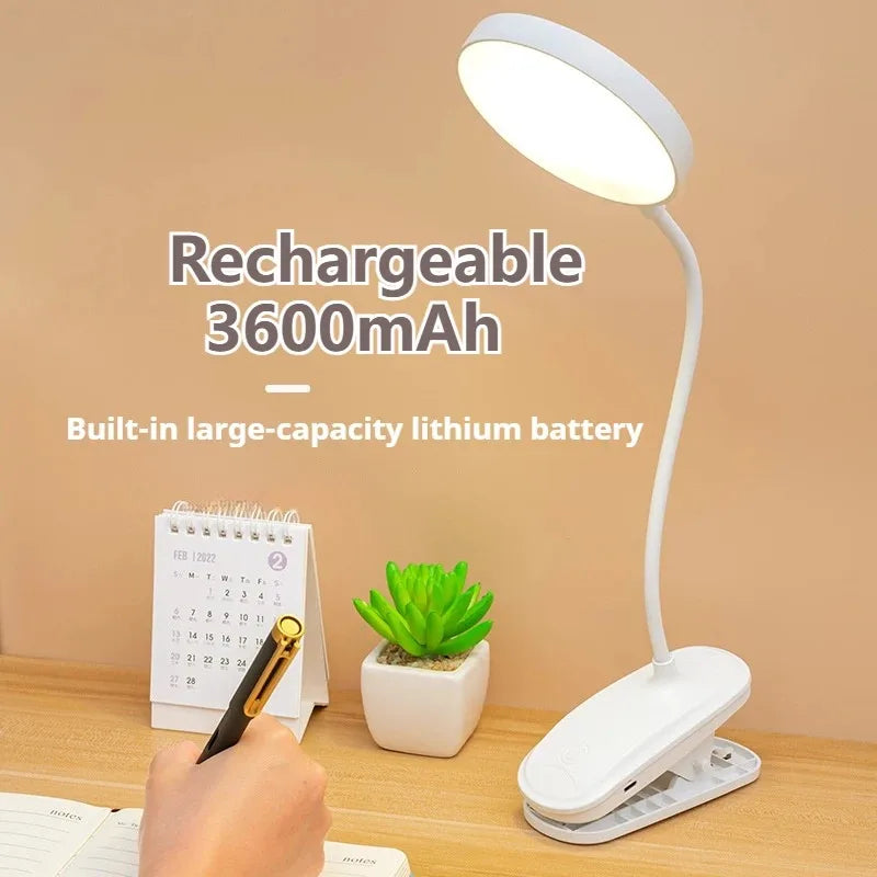 LED Clamp Desk Lamp – USB Rechargeable, 3 Lighting Modes, Flexible Neck
