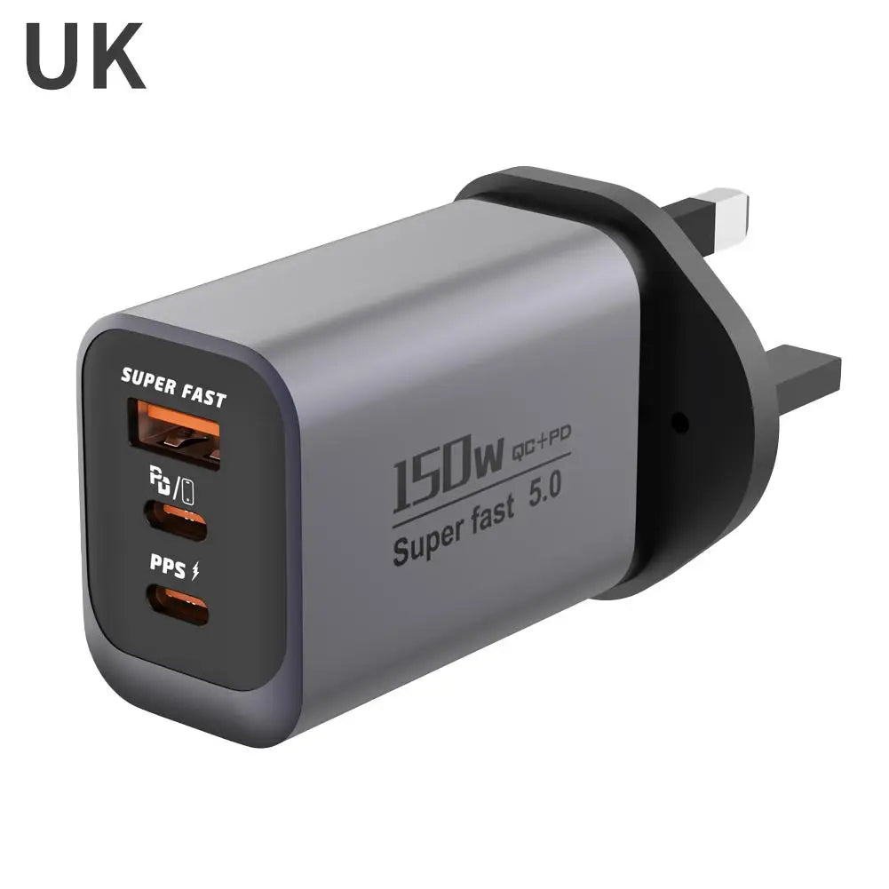 150W 3-Port USB-C Wall Charger – QC3.0, EU/US/UK Plug