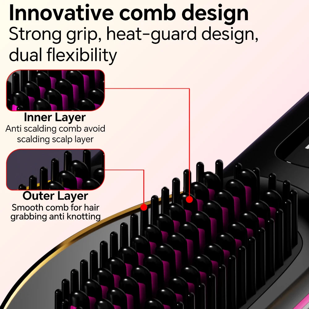 Cordless Hair Straightener Brush — Rechargeable, Ionic, 3 Heat Settings