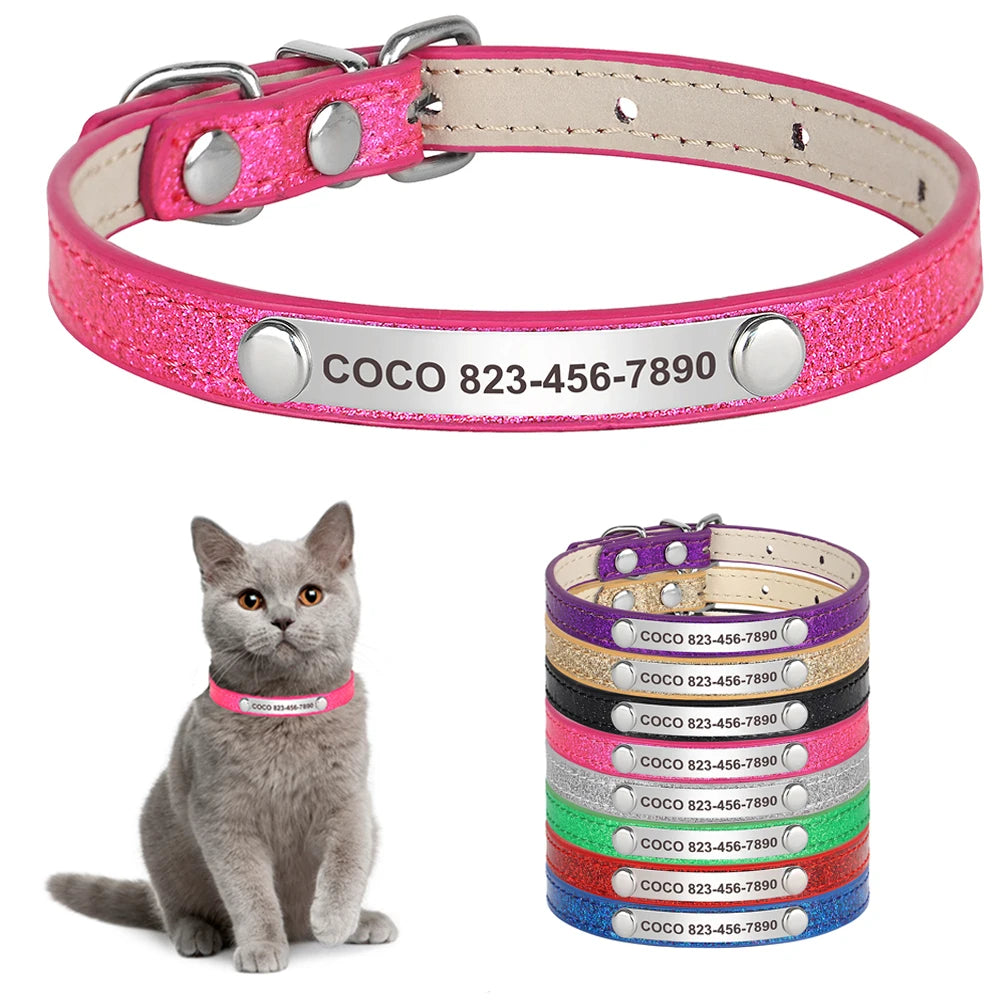 Custom Engraved Cat Collar – Personalized Leather ID Tag