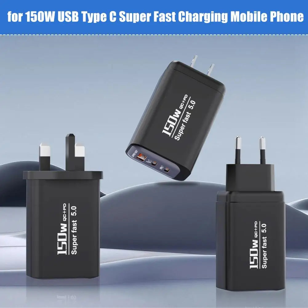 150W 3-Port USB-C Wall Charger – QC3.0, EU/US/UK Plug