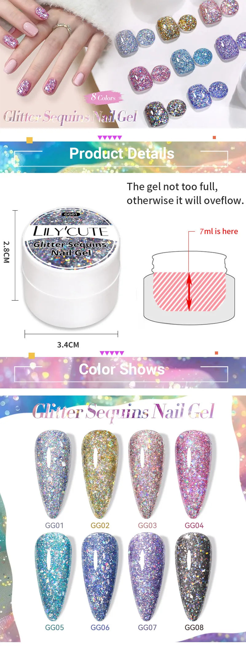 Glitter Gel Nail Polish – UV/LED Soak-Off, 7ml