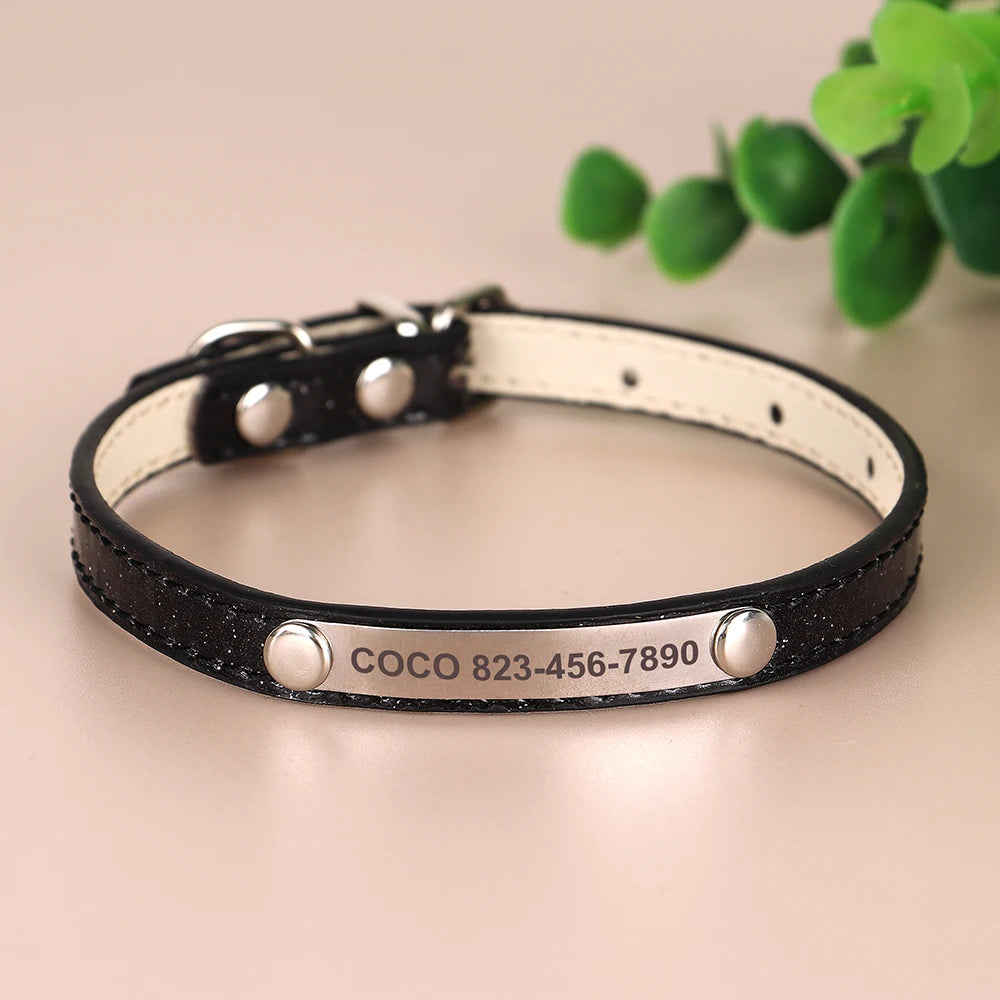 Custom Engraved Cat Collar – Personalized Leather ID Tag