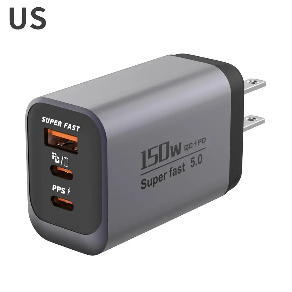 150W 3-Port USB-C Wall Charger – QC3.0, EU/US/UK Plug