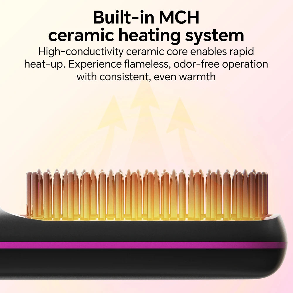 Cordless Hair Straightener Brush — Rechargeable, Ionic, 3 Heat Settings