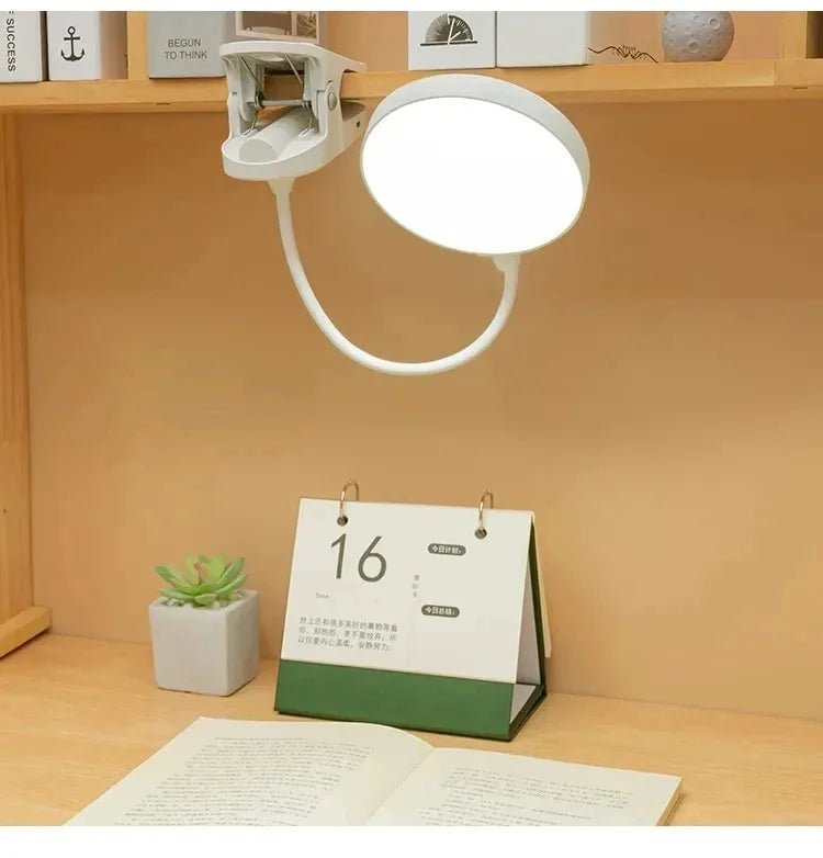 LED Clamp Desk Lamp – USB Rechargeable, 3 Lighting Modes, Flexible Neck