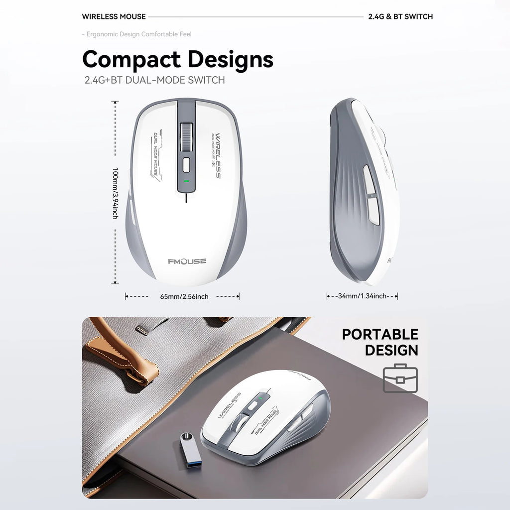 Dual-Mode Wireless Mouse – Bluetooth 5.1 + 2.4G, Silent