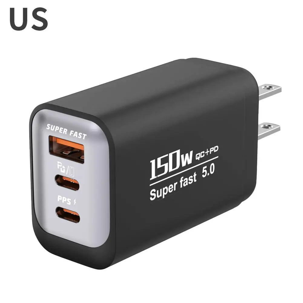 150W 3-Port USB-C Wall Charger – QC3.0, EU/US/UK Plug