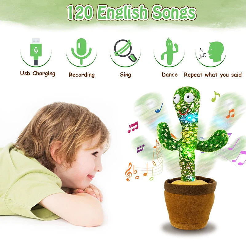 Dancing Cactus Plush Toy – 120 Songs, Voice Repeat & Built-In Speaker