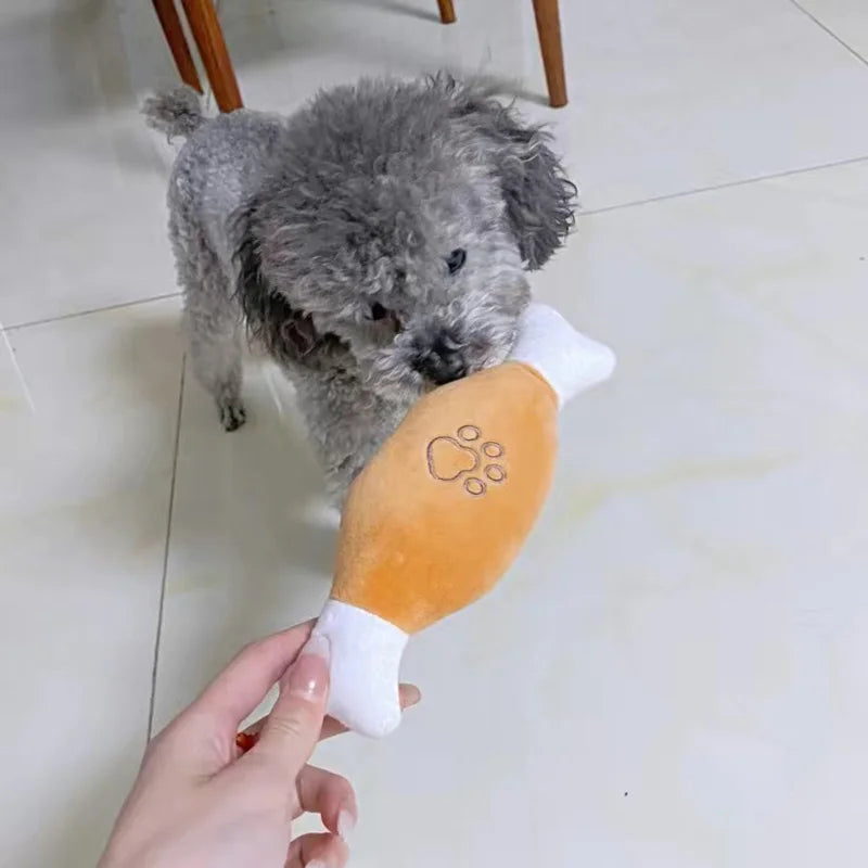 Squeaky Plush Dog Toy – French Bulldog Chew Drumstick